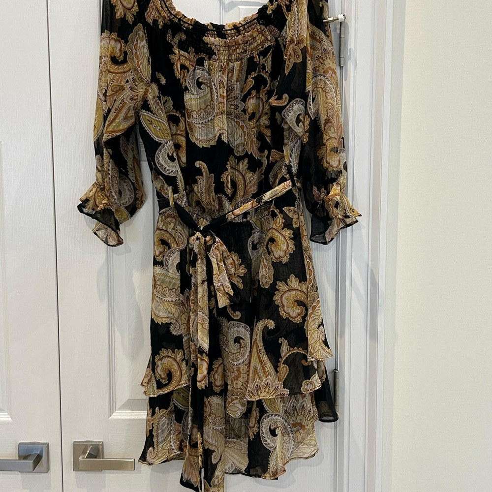 City Chic Black and Gold Paisley Long Sleeve Dress